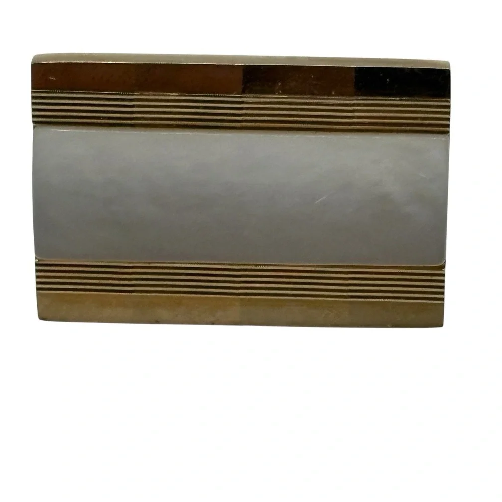 Vintage Swank Cufflinks‎ Tie Bar Set Gold Tone Metal Mother Of Pearl Rectangle
